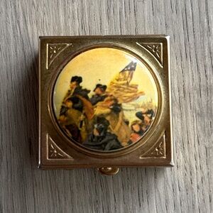 Vintage Gold Compact with Historical Scene